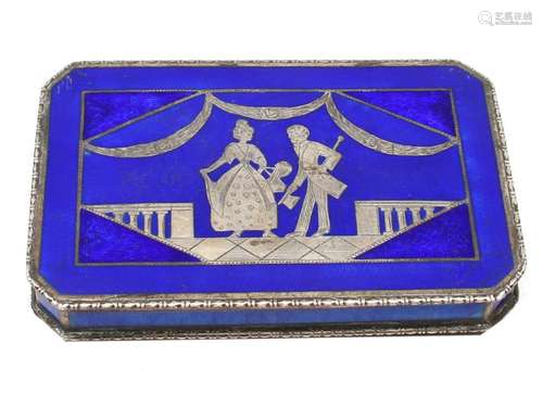 GILT SILVER HERMIS BLUE ENAMEL BOX, FRANCE 1930