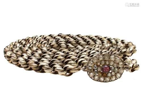 RUSSIAN SILVER FEMALE DRESS BELT WITH GLASS BEADS