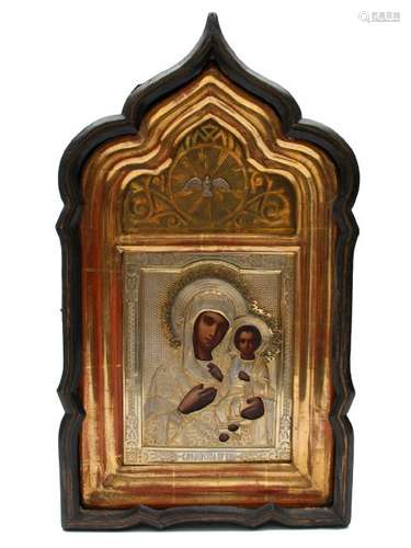 RUSSIAN ICON MOTHER OF GOD OF KAZAN, SILVER OKLAD