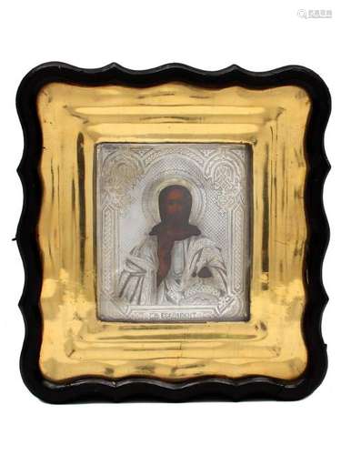 RUSSIAN ICON JESUS THE SAVIOR IN SILVER OKLAD