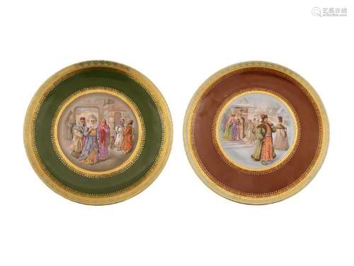 PAIR OF RUSSIAN PORCELAIN PLATES BY KUZNETSOV