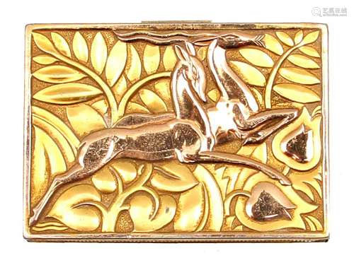 ART DECO GILT STERLING SILVER BOX DEPICTING DEER