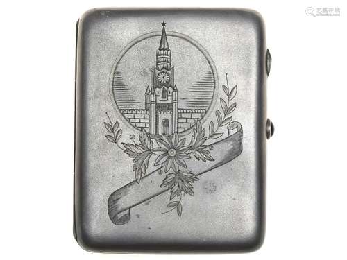 SILVER CIGARETTE CASE WITH KREMLIN TOWER GEM LOCK