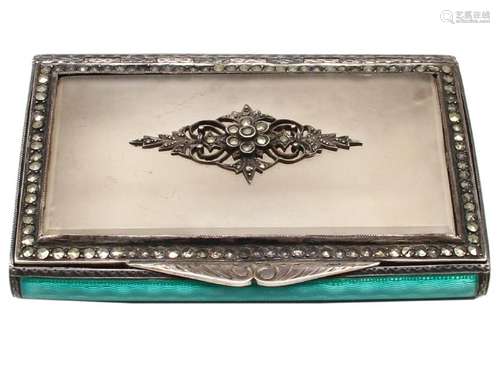 GERMAN MARCASITE GREEN ENAMEL SILVER BOX, 1900