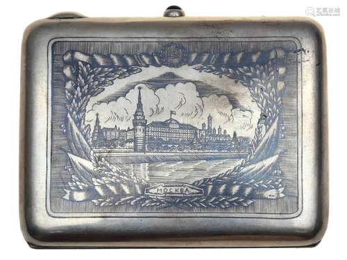 EARLY SOVIET SILVER CIGARETTE CASE WITH NIELLO