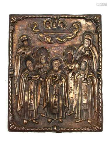 RUSSIAN ICON WITH BRASS OKLAD, 19TH CEN.