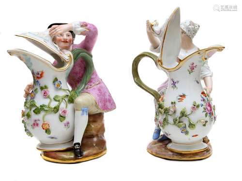 MEISSEN FIGURATIVE PITCHERS W. GIRL AND BOY, 19 C.