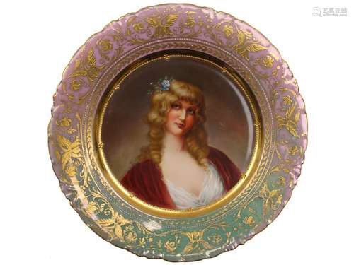 A DRESDEN HAND PAINTED PORTRAIT PLATE, 19TH C