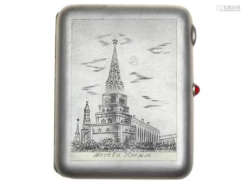 SILVER PRESENTATION CIGARETTE CASE WITH KREMLIN