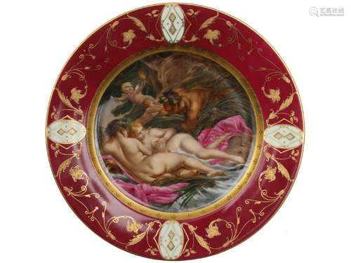 ANTIQUE HAND PAINTED PLATE DEPICTING EXOTIC SCENE