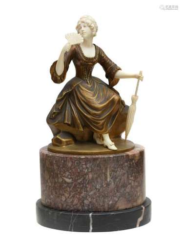 FRENCH GILT BRONZE FEMALE FIGURE WITH UNBRELLA