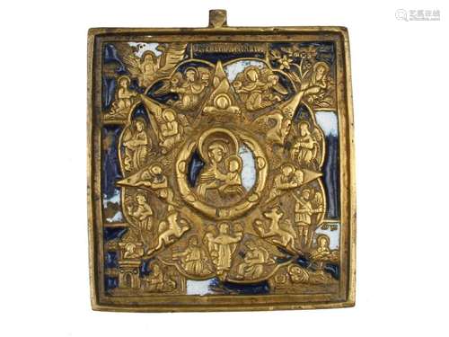 RUSSIAN ORTHODOX BRASS ICON: UNBURNT BUSH, 19 C.