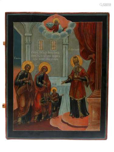 LARGE RUSSIAN ORTHODOX TEMPERA ICON, 19 C.