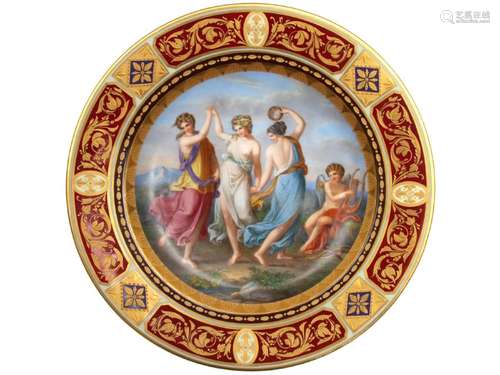 19C ROYAL VIENNA PLATE 3 GRACES W/ANGEL