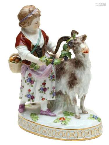 MEISSEN PORCELAIN FIGURINE GIRL WITH GOAT, 1840