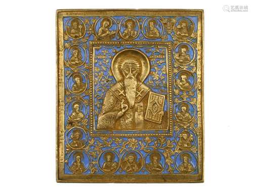 RUSSIAN BRASS ICON ST. NICHOLAS MIRACLEMAKER