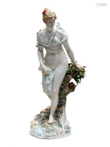 A RARE MEISSEN PORCELAIN FIGURINE OF A NYMPH