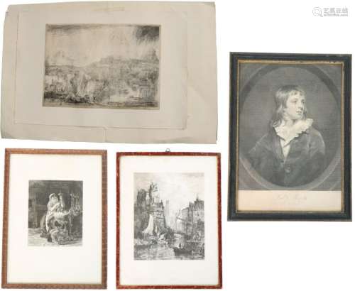 (4x) Piece lot various etchings.