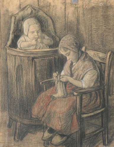 Attributed to Wally Moes (1856-1918), Charcoal an