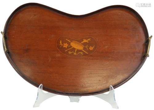 Kidney-shaped serving tray with wood inlay
