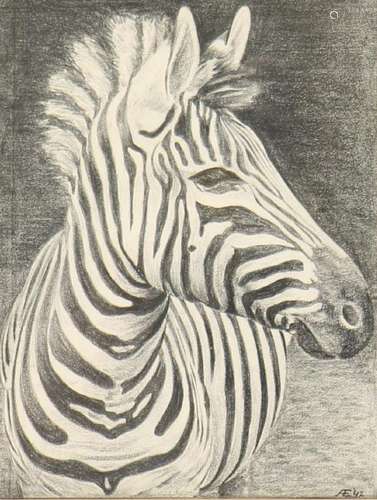 signed AE '42, A Zebra, drawing.