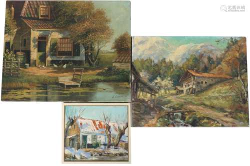 (3) -Piece lot of paintings