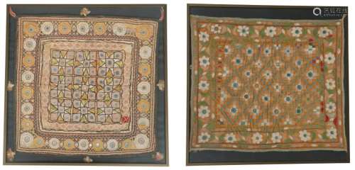 Two embroidered laps with embedded mirrors. India.