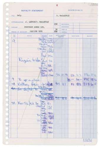 John Lennon and Paul McCartney 1970 Royalty Statements