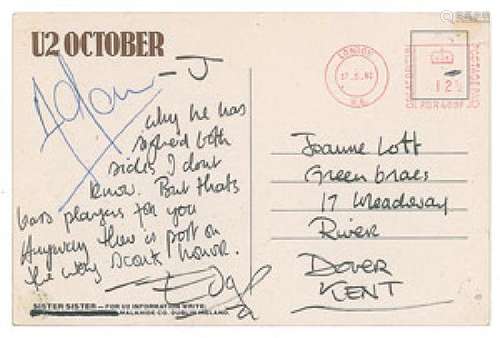 U2 Signed Postcard