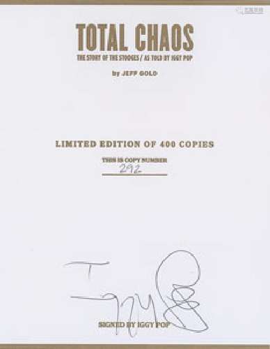 Iggy Pop Limited Edition Book and Signed Certificate