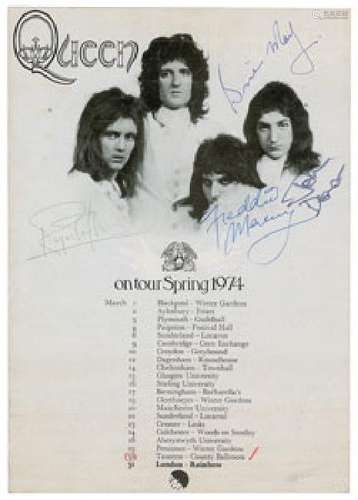 Queen Signed 1974 First Headline Tour Handbill