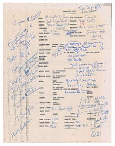 The Sex Pistols 1978 Concert Production Sheet