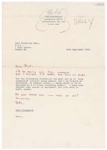 The Who: Pete Townshend Typed Letter Signed to Paul