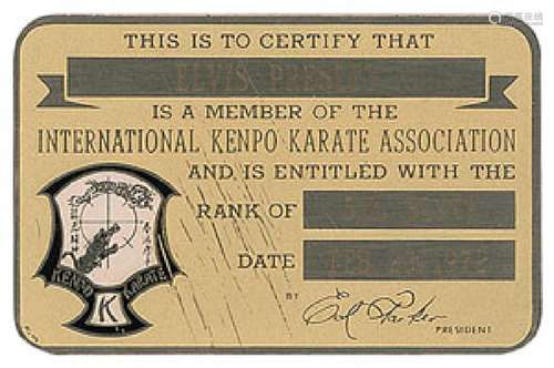 Elvis Presley Kenpo Karate ID Card