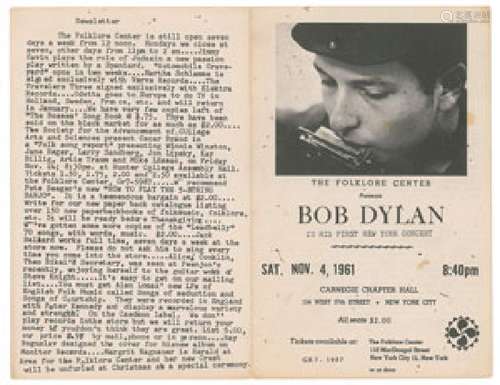 Bob Dylan 1961 Carnegie Chapter Hall Program