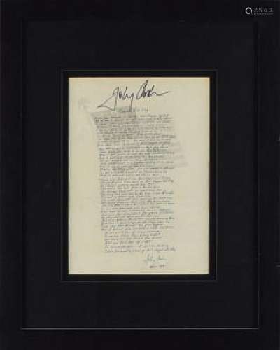 Johnny Cash Signed 'Ragged Old Flag' Lyrics Print