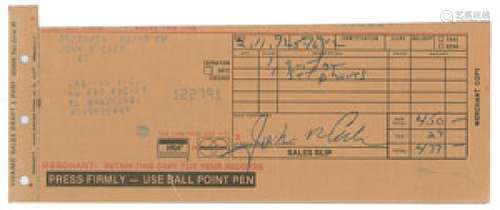 Johnny Cash Signed Receipt