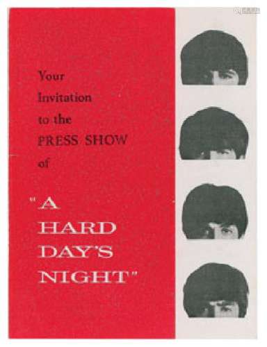 Beatles A Hard Day's Night Press Show Invitation