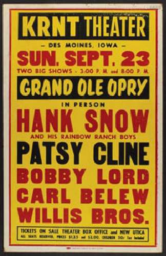 Patsy Cline 1962 KRNT Des Moines Grand Ole Opry Poster