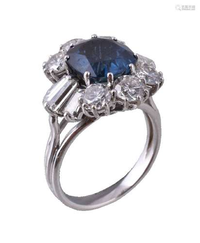 A sapphire and diamond cluster ring