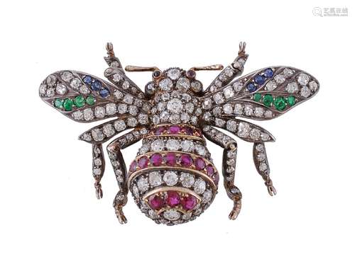 A multi gem set bumblebee brooch