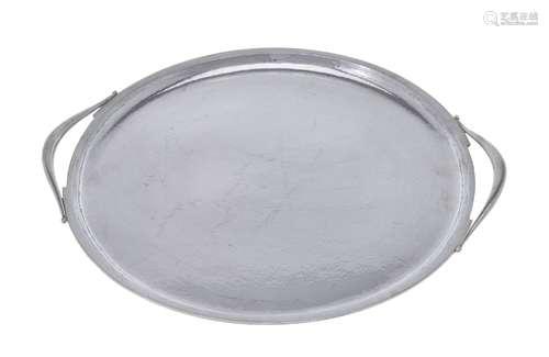 Georg Jensen, a Danish silver circular twin handled tray