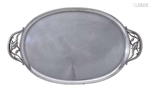 Georg Jensen, a Danish silver Blossom pattern twin handled oval tray