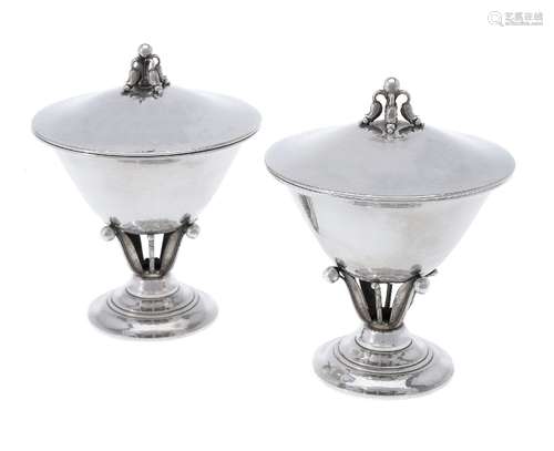 Georg Jensen, a pair of Danish silver comports and covers