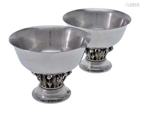 Georg Jensen, a pair Danish silver pedestal bowls