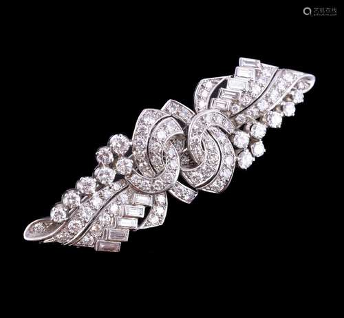 A 1950s diamond double clip brooch