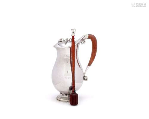 ϒ Georg Jensen, a Danish silver baluster chocolate pot or pitcher