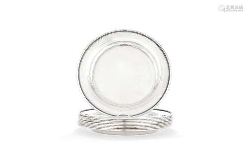 Georg Jensen, a set of ten Danish silver beaded dinner plates