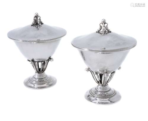 Georg Jensen, a pair of Danish silver comports and covers