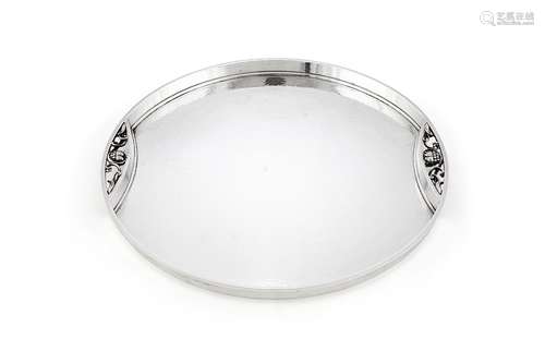 Georg Jensen, a Danish silver circular twin handled tray